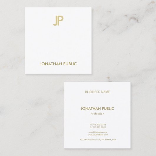 Stijlvolle, moderne goudmonogram, gladde platte lu vierkante visitekaartje (Voorkant / Achterkant)