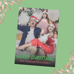 Stijlvolle moderne groene kerstfoto vakantiekaart feestdagenkaart