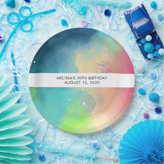 Stijlvolle moderne groene nebula Waterverf Abstrac Papieren Bordje (Feest)