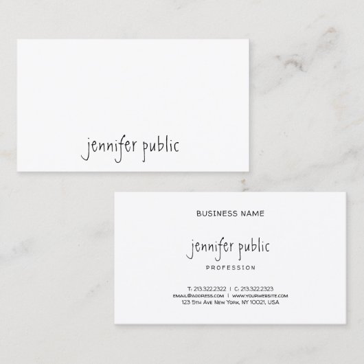 Stijlvolle Moderne Hand Script Naam Tekst Minimali Visitekaartje (Voorkant / Achterkant)