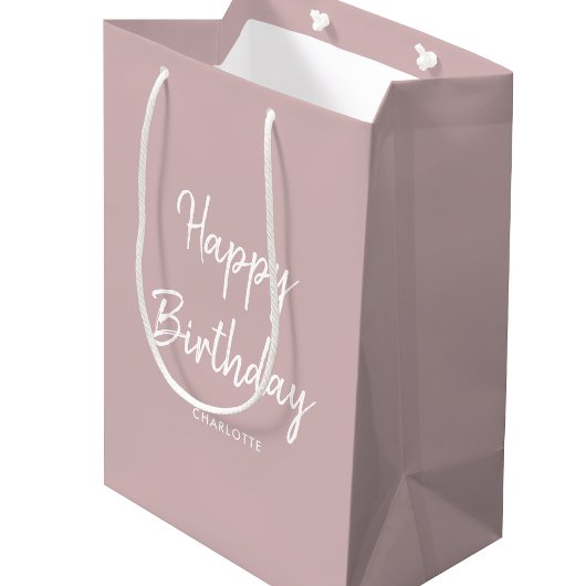 Stijlvolle moderne Happy Birthday Dusty Pink Medium Cadeauzakje