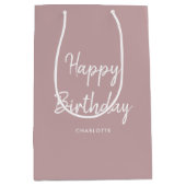 Stijlvolle moderne Happy Birthday Dusty Pink Medium Cadeauzakje (Voorkant)