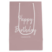 Stijlvolle moderne Happy Birthday Dusty Pink Medium Cadeauzakje (Achterkant)