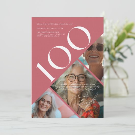 Stijlvolle moderne honderdste | 100e verjaardag 3  kaart (Staand voorkant)