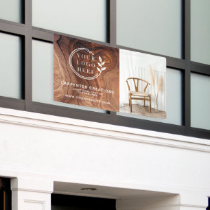 Stijlvolle moderne houten timmerwerk Logo Foto Spandoek