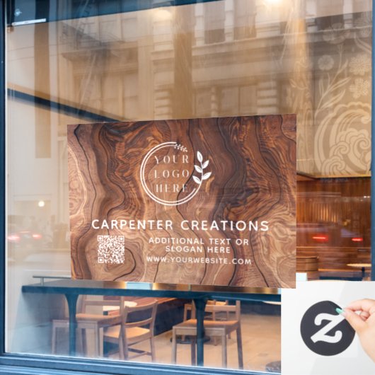 Stijlvolle moderne houten timmerwerk logo QR-code Raamsticker (Cafe Raam)