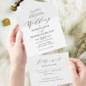 Stijlvolle moderne kalligrafie bruiloft all in one uitnodiging