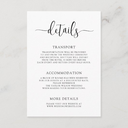 Stijlvolle moderne kalligrafie bruiloft details informatiekaartje (Voorkant)