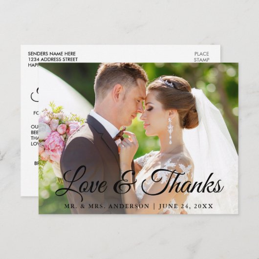 Stijlvolle moderne kalligrafie Liefde en Dank Trou Briefkaart (Voorkant / Achterkant)