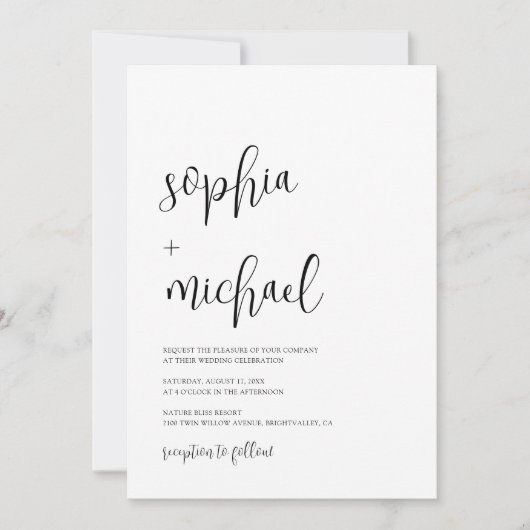 Stijlvolle moderne kalligrafie zwart wit bruiloft kaart (Voorkant)