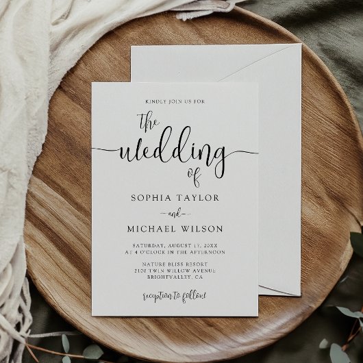 Stijlvolle moderne kalligrafie zwart wit bruiloft kaart