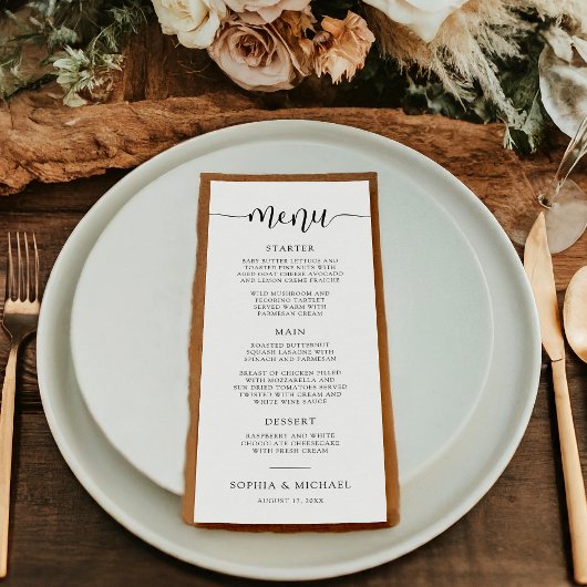 Stijlvolle moderne kalligrafie zwart wit bruiloft menu