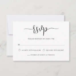 Stijlvolle moderne kalligrafie zwart wit bruiloft RSVP kaartje
