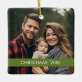 Stijlvolle, moderne Kerstmis - Fotojaar Groene Str Keramisch Ornament (Voorkant)