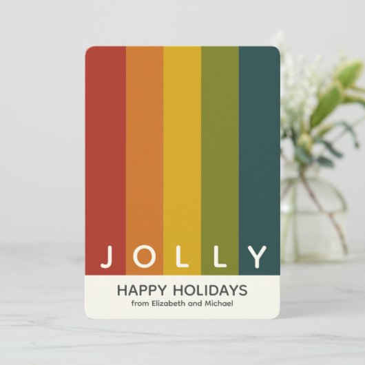 Stijlvolle moderne kleur strepen Kerstmis foto Feestdagenkaart (Staand voorkant)