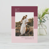 Stijlvolle, moderne kleurenblokfoto | Berry Save The Date (Staand voorkant)