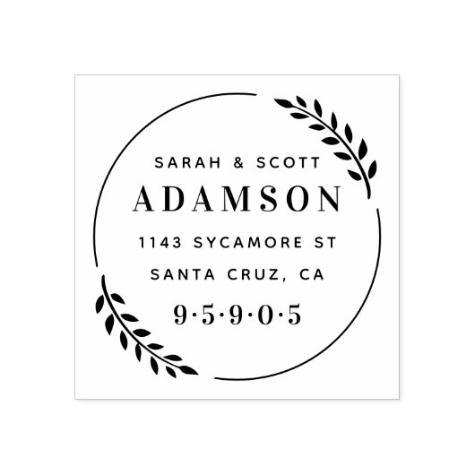 Stijlvolle moderne krans nieuw weds retouradres rubberstempel (Afrduk)