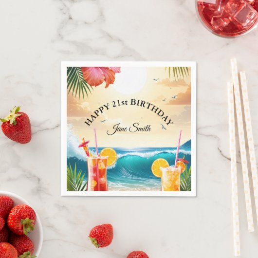 Stijlvolle moderne levendige plezier 21e verjaarda servet (Insitu)