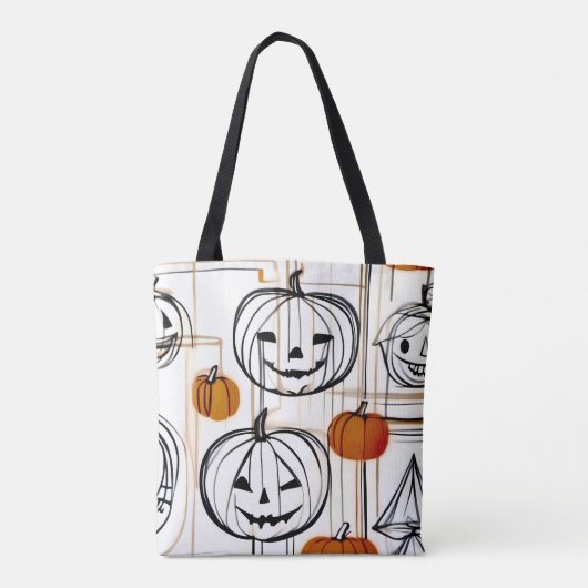 Stijlvolle moderne lijn kunst pompoen Halloween th Tote Bag (Achterkant)