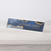 Stijlvolle moderne marineblauw goudmarmer bureau naambordje (Voorkant)