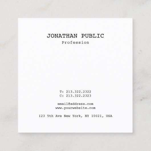 Stijlvolle moderne minimalistische design Sjabloon Vierkante Visitekaartje (Achterkant)