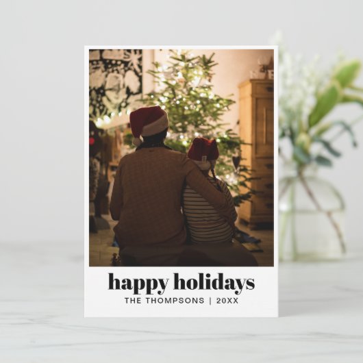 Stijlvolle moderne minimalistische familie foto ke feestdagenkaart (Staand voorkant)