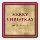 Stijlvolle moderne minimalistische rode en gouden  vierkante sticker (Voorkant)