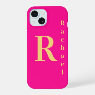 Stijlvolle Moderne Monogram Naam Heet Roze iPhone 15 Case