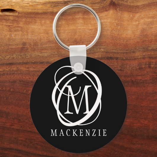 Stijlvolle moderne monogram naam sleutelhanger (Voorkant)