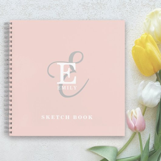 Stijlvolle Moderne Monogram Typografie Blush Pink Notitieboek