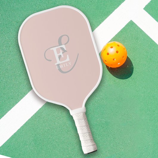 Stijlvolle Moderne Monogram Typografie Blush Pink Pickleball Paddle