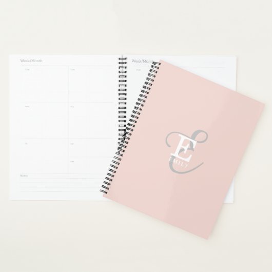 Stijlvolle Moderne Monogram Typografie Blush Pink Planner (Display)