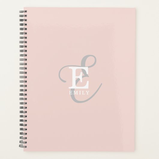 Stijlvolle Moderne Monogram Typografie Blush Pink Planner (Voorkant)