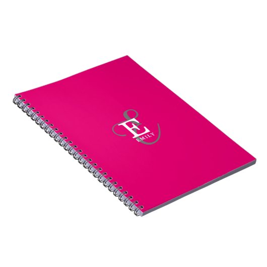 Stijlvolle Moderne Monogram Typografie Hot Pink Notitieboek (Rechterzijde)
