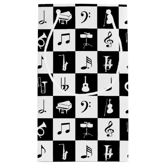 Stijlvolle moderne Muzieknoten en instrumenten Klein Cadeauzakje (Achterkant)