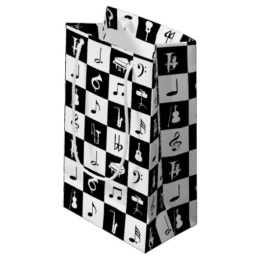 Stijlvolle moderne Muzieknoten en instrumenten Klein Cadeauzakje (Voorkant Gekanteld)