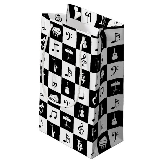 Stijlvolle moderne Muzieknoten en instrumenten Klein Cadeauzakje (Achterkant Gekanteld)