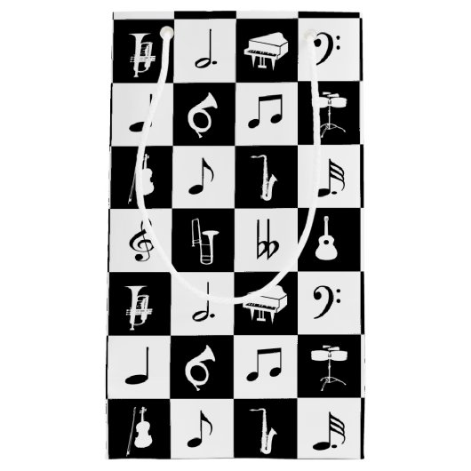 Stijlvolle moderne Muzieknoten en instrumenten Klein Cadeauzakje (Voorkant)