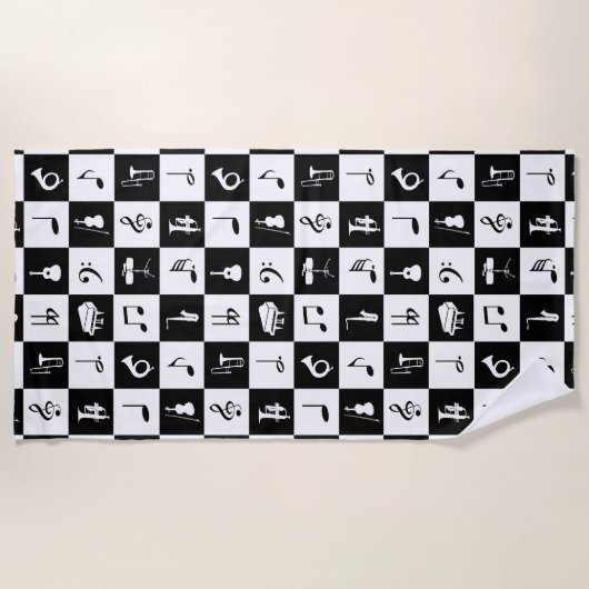 Stijlvolle moderne Muzieknoten en instrumenten Strandlaken (Voorkant)