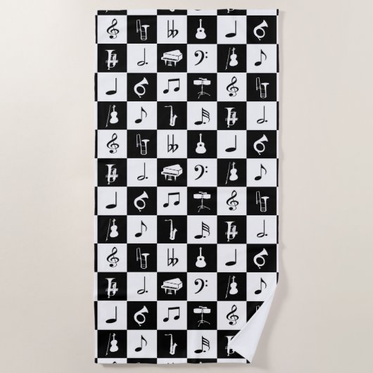 Stijlvolle moderne Muzieknoten en instrumenten Strandlaken (Voorkant)