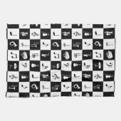 Stijlvolle moderne Muzieknoten en instrumenten Theedoek (Horizontaal)