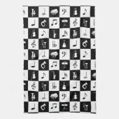 Stijlvolle moderne Muzieknoten en instrumenten Theedoek (Verticaal)