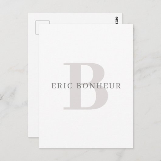 Stijlvolle Moderne Naam & Monogram Briefkaart (Voorkant / Achterkant)