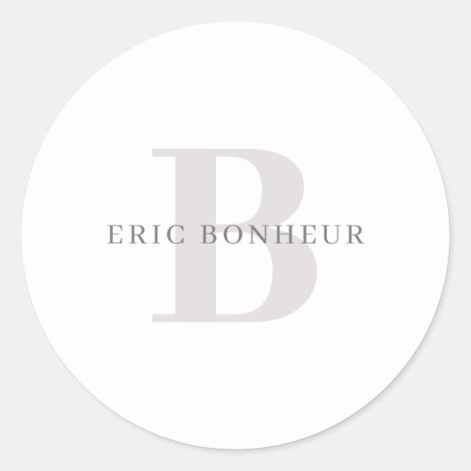 Stijlvolle Moderne Naam & Monogram Ronde Sticker (Voorkant)