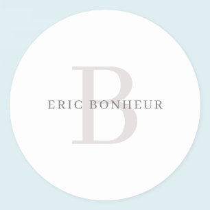 Stijlvolle Moderne Naam & Monogram Ronde Sticker