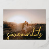 Stijlvolle moderne namen Foto Gold sparen onze dat Folie Uitnodiging (Voorkant)