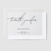 Stijlvolle moderne namen Foto Sla de datum overlay Vellum Uitnodigingen (Offset)