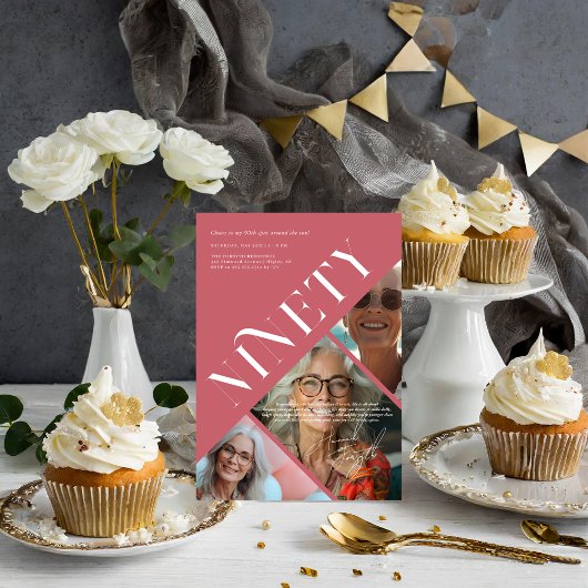 Stijlvolle moderne negentig | 90e verjaardag 3 fot kaart