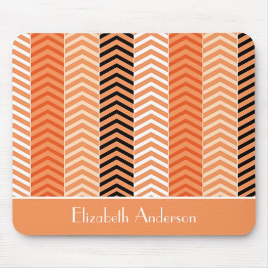 Stijlvolle moderne Oranje Chevron Stripes en naam Muismat (Voorkant)