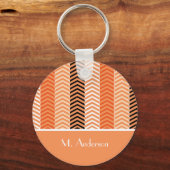 Stijlvolle moderne Oranje Chevron stripes met naam Sleutelhanger (Voorkant)
